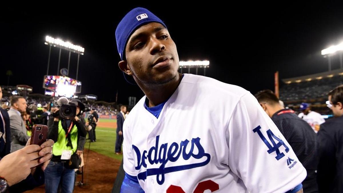 YASIEL PUIG tras la victoria 3-1 sobre los Astros el 31 de octubre en Los Angeles.