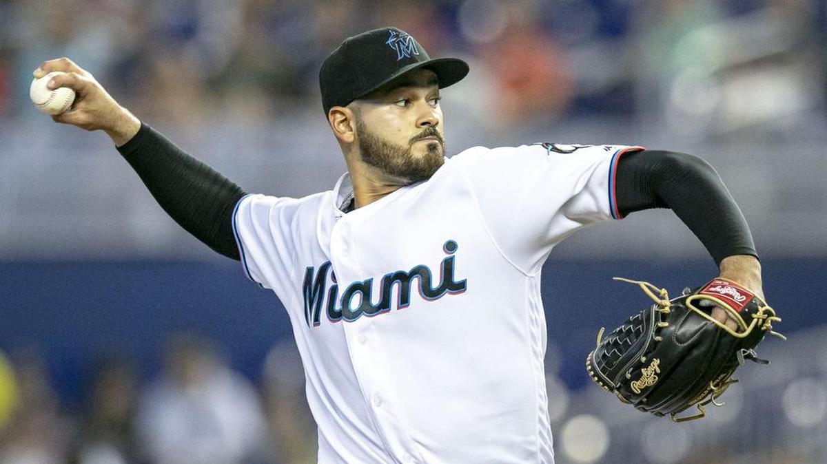 El abridor de los Marlins Pablo López lanzó seis entradas y permitió una carrera a la tanda de los Bravos, el 9 de junio de 2019 en Miami.