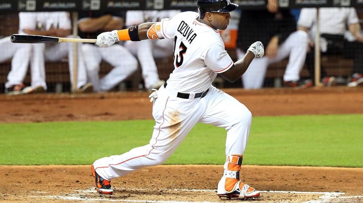 MARCELL OZUNA suena como posible pieza de cambio. Foto del 25 de agosto en Miami.