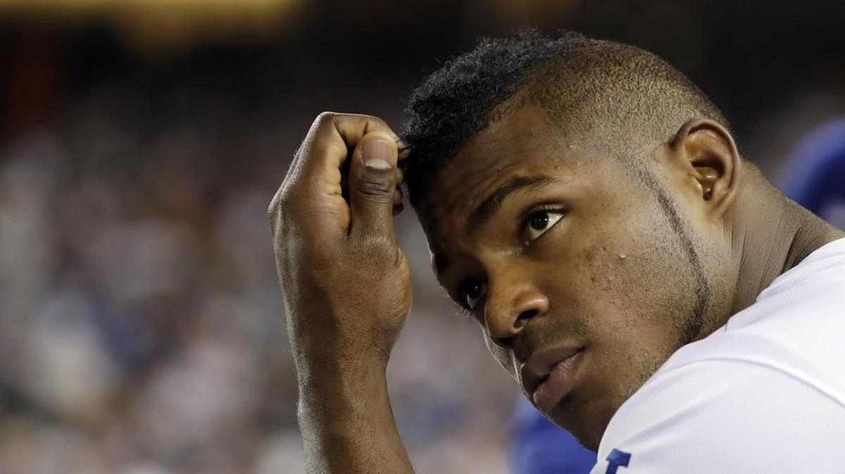 YASIEL PUIG durante el Segundo Juego de la Serie Mundial contra los Astros, el 25 de octubre del 2017.