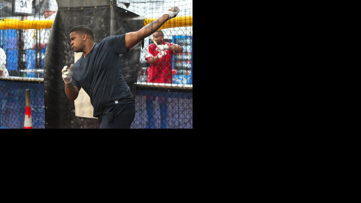 
Dayán Viciedo batea en una práctica en el Hitters Hangout Batting Cages en Miami, el 2 de febrero del 2015.


