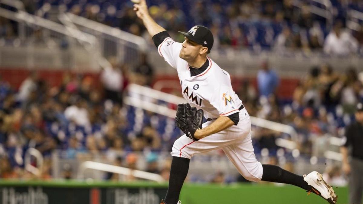 DAVID PHELPS lanza por Miami contra Arizona el 2 de junio del 2017.