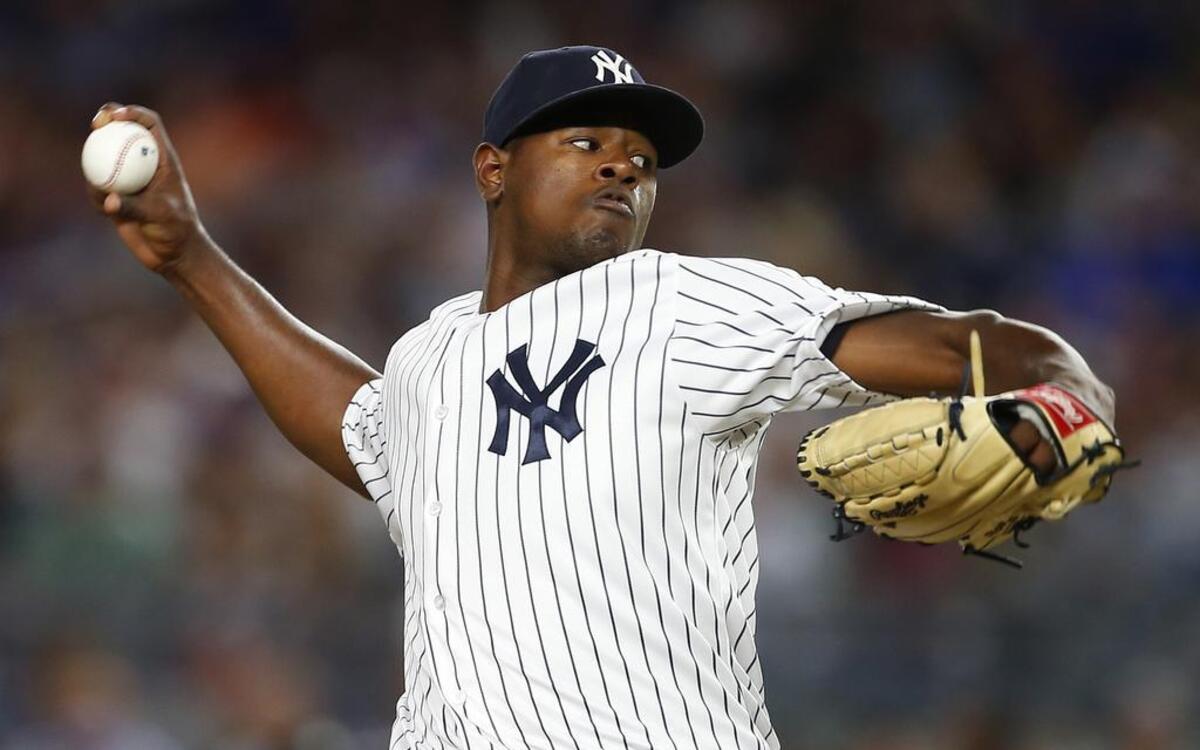 El derecho Luis Severino lanza por los Yankees ante los Mets en partido efectuado el 3 de agosto del 201 6 en Nueva York.