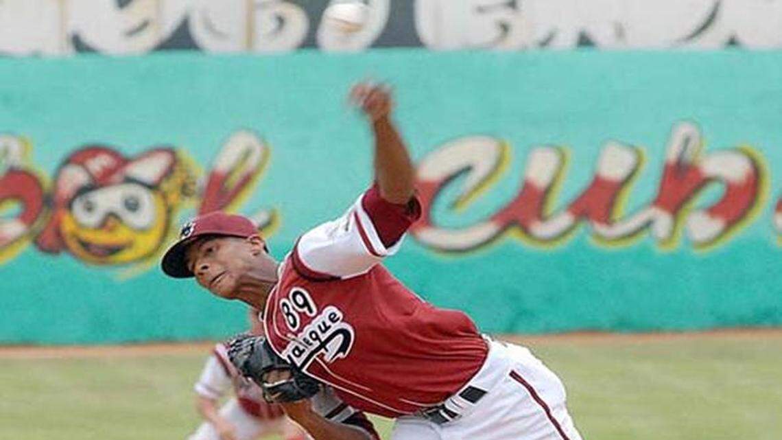 
Ariel Miranda lanza por el equipo de Mayabeque en la Serie Nacional de Cuba.


