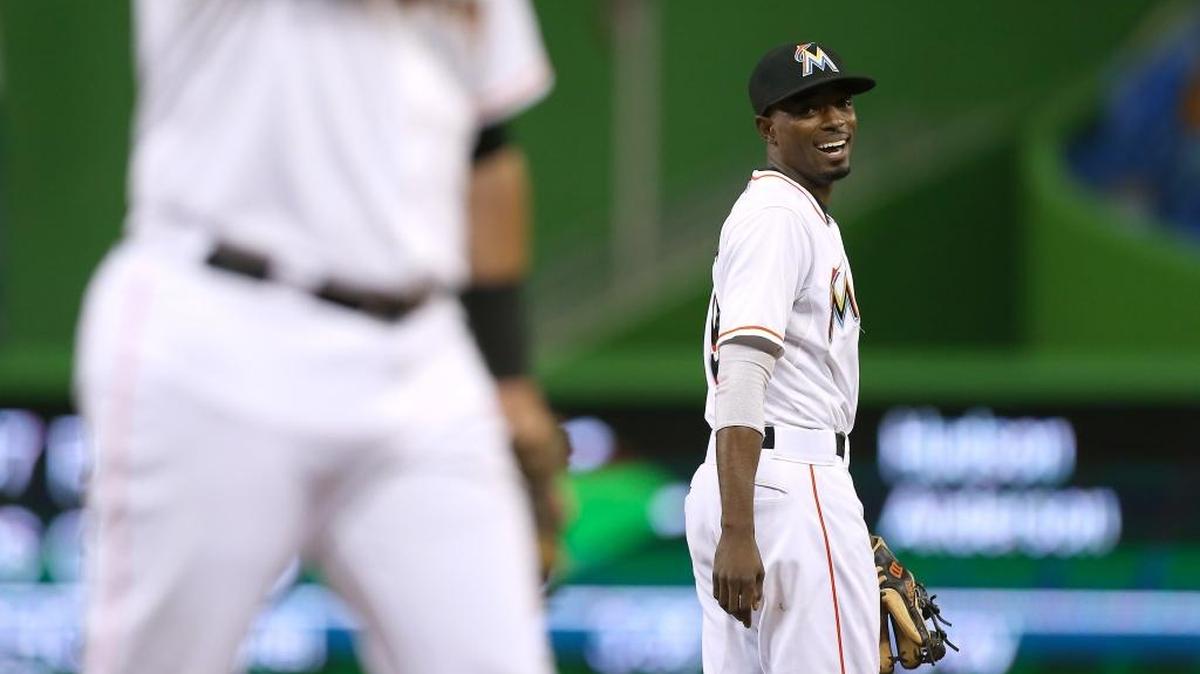 DEE GORDON reacciona tras capturar un elevado el 8 de septiembre en Miami.