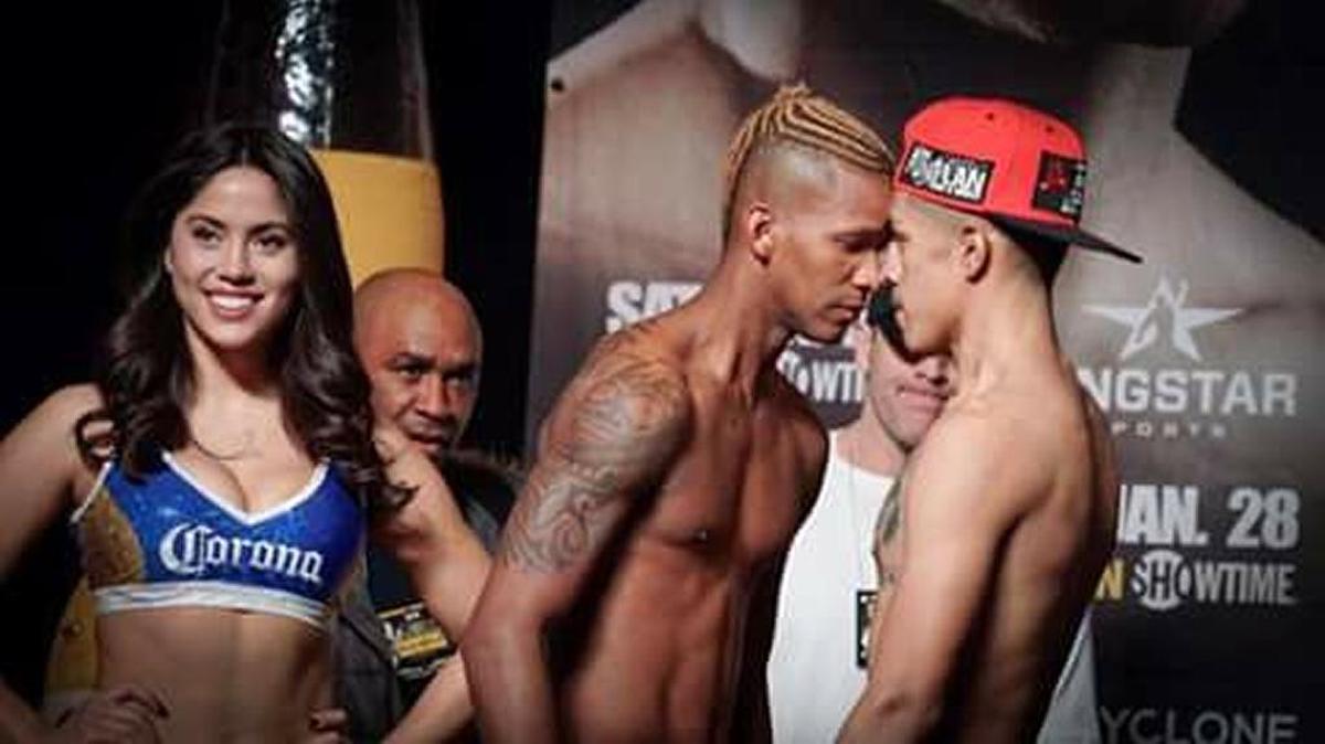 LEDUAN BARTHELEMY durante el pesaje del viernes para la pelea contra Jesús Aguinaga.