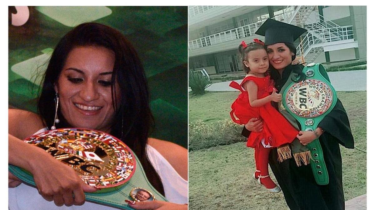 La boxeadora Esmeralda Moreno en una combo de fotografías cedidas por la Promotora del Pueblo en México.