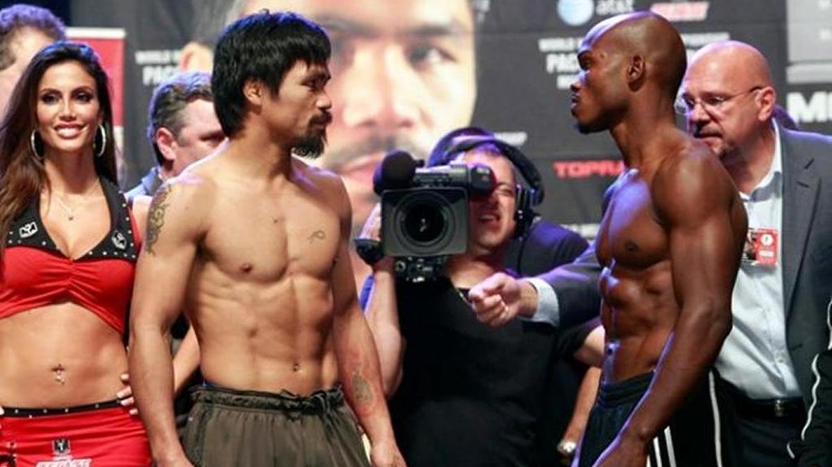 MANNY PACQUIAO y Timothy Bradley durante la conferencia de prensa celebrada el jueves en Las Vegas.