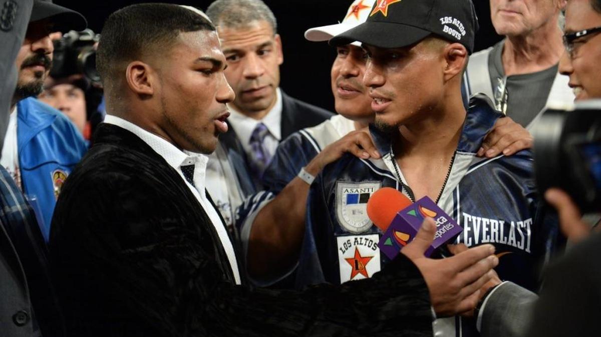 MIKEY GARCIA y Yuriorkis Gamboa (i) cruzaron palabras el 25 de enero del 2014 en Nueva York en busca de un choque que nunca tuvo lugar.