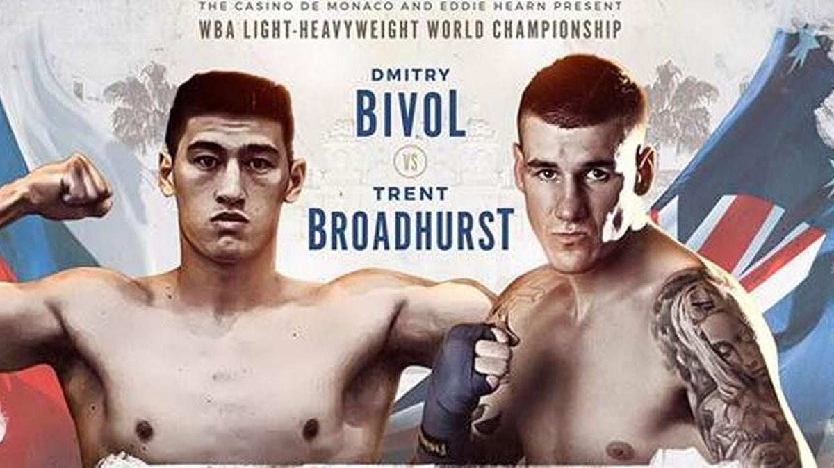 CARTEL DE la pelea entre Dmitry Bivol (i) y Trent Broadhurst con sede en Montecarlo