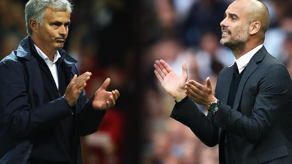 Una composición de imágenes de los entrenadores de Manchester United José Mourinho (izq.) y Josep Guardiola, del City.