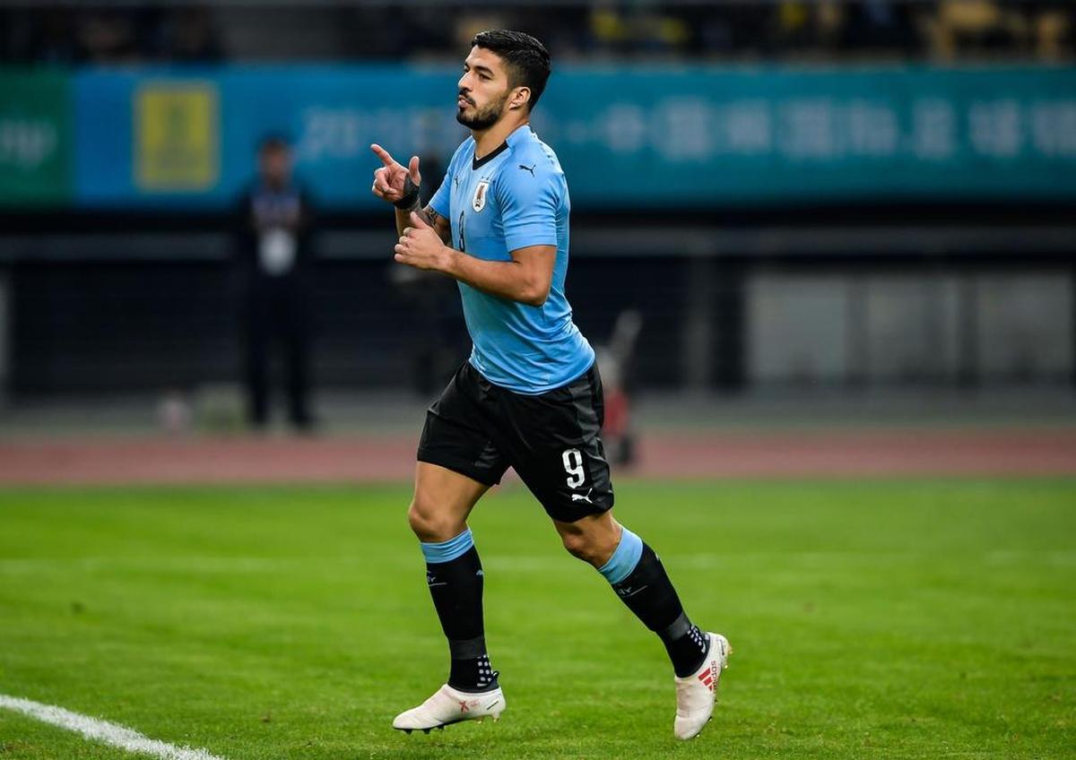 Luis Suárez de Uruguay reacciona durante su partido de semifinal del Campeonato Internacional de Fútbol de la Copa China contra la República Checa Nanning en la sureña región de Guangxi, China, el 23 de marzo de 2018.