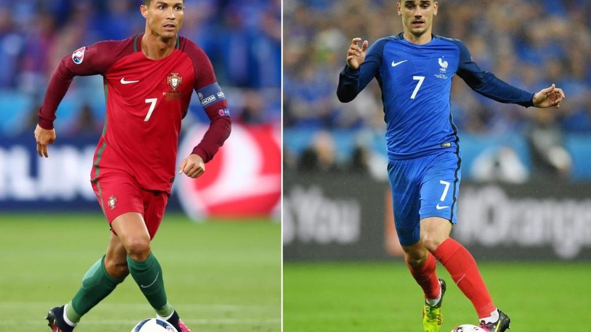 Cristiano Ronaldo (izq.), de Portugal, y Antoine Griezmann, de Francia, animarán la final de la Euroca.