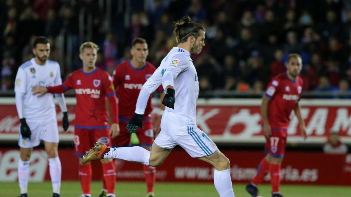 Gareth Bale anotó un gol de penal en el triunfo 3-0 del Real Madrid ante el Numancia, en el partido de ida de los octavos de final de la Copa del Rey, celebrado el 4 de enero de 2018.