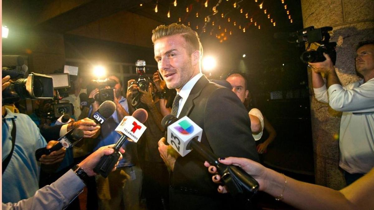 David Beckham habla con los medios en el Knight Concert Hall del Adrienne Arsht Center el 4 de febrero del 2014.