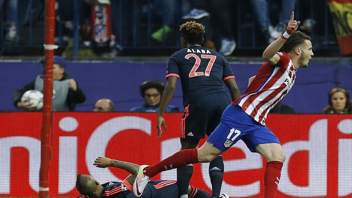 El jugador del Atlético de Madrid Saúl Ñíguez celebra su gol contra el Bayern Munich, en el partido de ida de las semifinales de la Liga de Campeones, celebrado el 27 de abril del 2016 en Madrid.