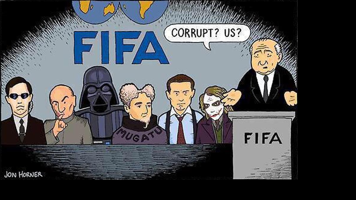 
Una de las caricaturas y memes que circulan por las redes sociales tras revelarse el escándalo por corrupción de la FIFA. 
