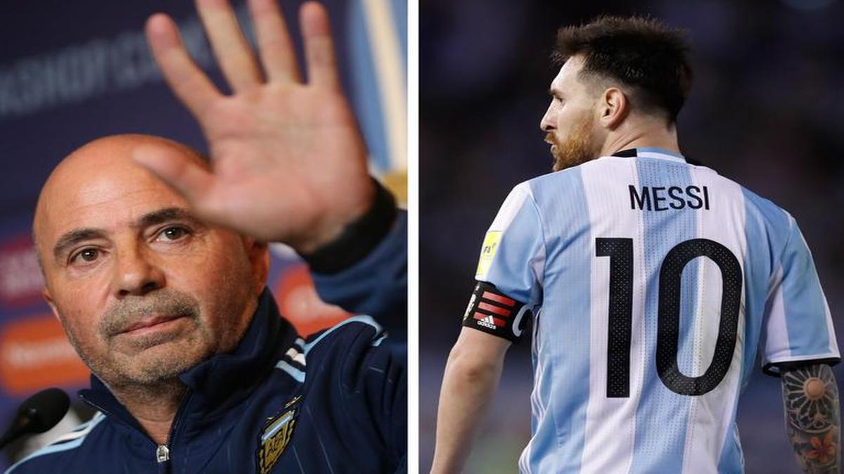 Combo de cuatro fotografías de archivo donde se ve al entrenador de Argentina Jorge Sampaoli (i, arriba) y a los jugadores argentinos Lionel Messi (d, arriba), Joaquín Correa (i, abajo) y Javier Pastore. Argentina está fuera de los puestos de clasificación directa para el Mundial a falta de cuatro jornadas para el final de las eliminatorias sudamericanas.