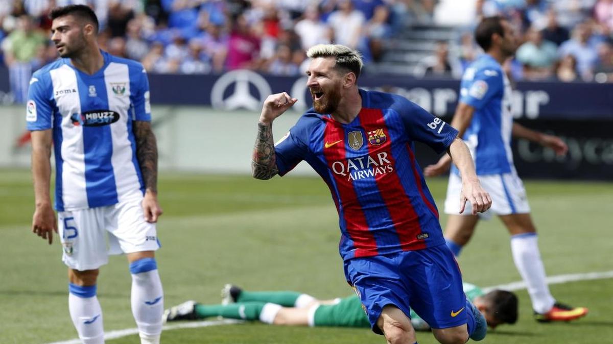 Lionel Messi, del FC Barcelona, festeja el gol que marcó frente al Leganés el pasado sabado.