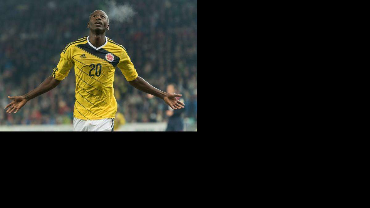 
Adrián Ramos celebra el gol de Colombia ante Eslovenia, en el partido amistoso celebrado el 18 de noviembre en Ljubljana, Eslovenia.



