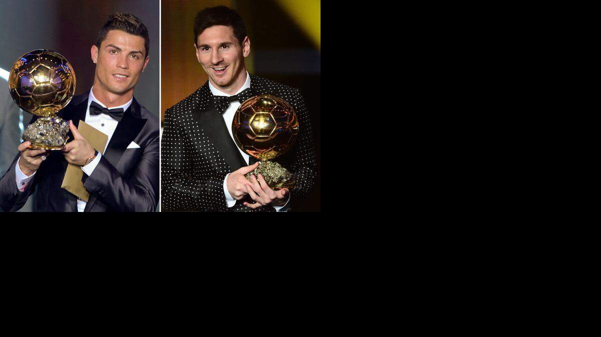 
Cristiano Ronaldo (izq.) con el Balón de Oro del 2013 y Lionel Messi con el del 2012. Este año ambos lucharán por volver a ganar el premio.
