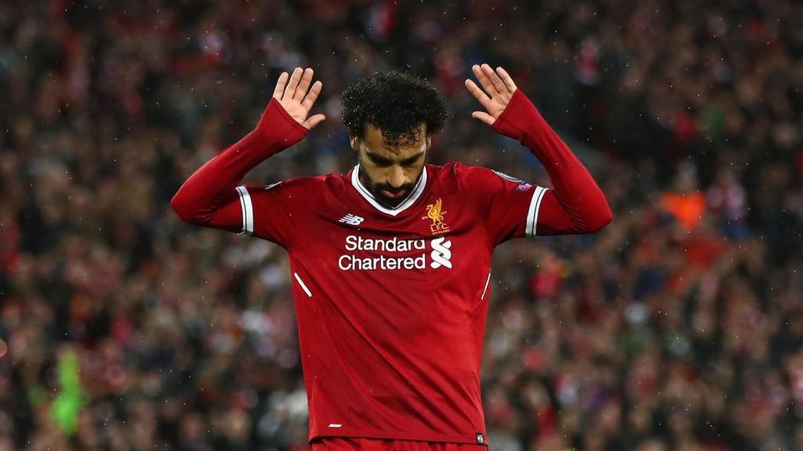 Mohamed Salah anotó dos goles y dio dos asistencias en el triunfo 5-2 de Liverpool ante Roma, el 24 de abril de 2018.