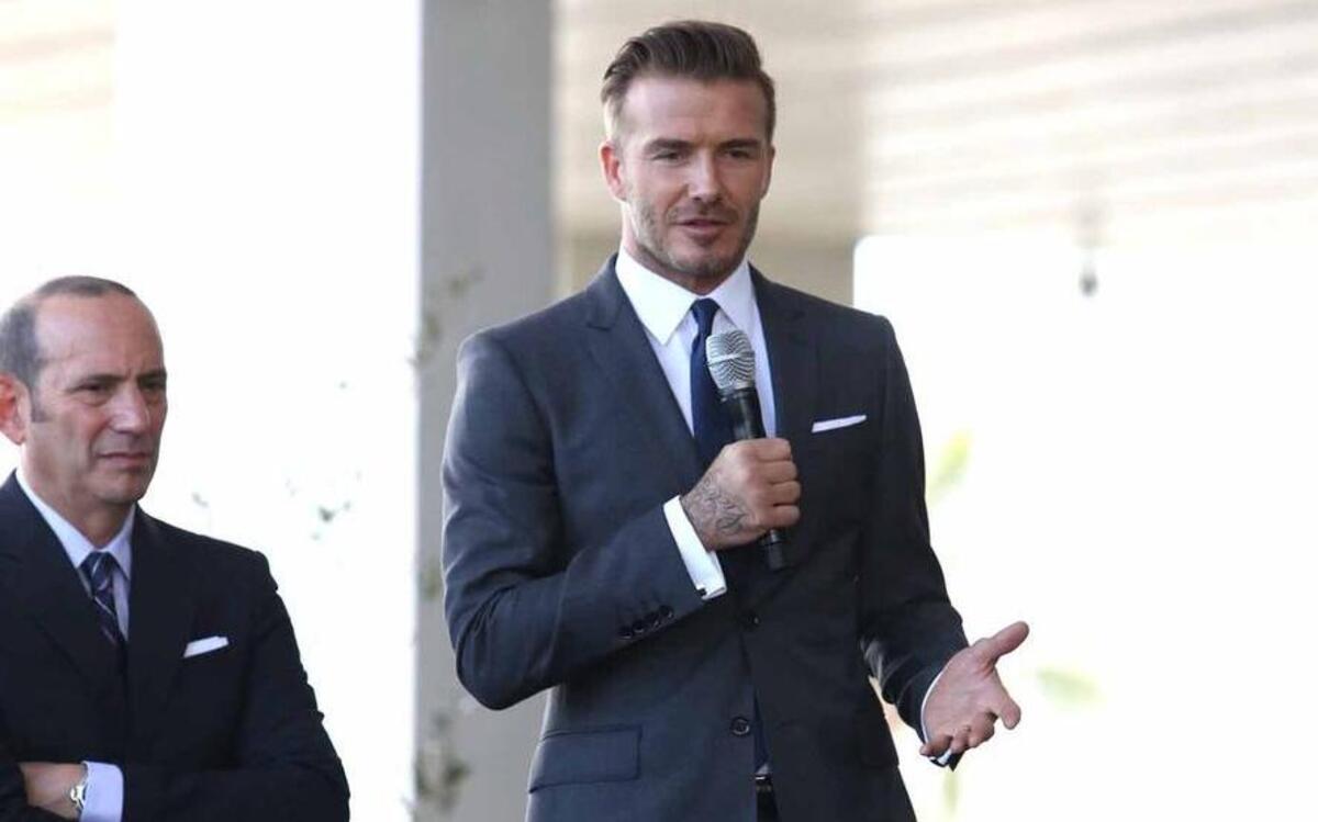 
El comisionado Don Garber (izq.) yDavid Beckham en el anuncio de un equipo de la MLS para Miami, en febrero del 2014.
