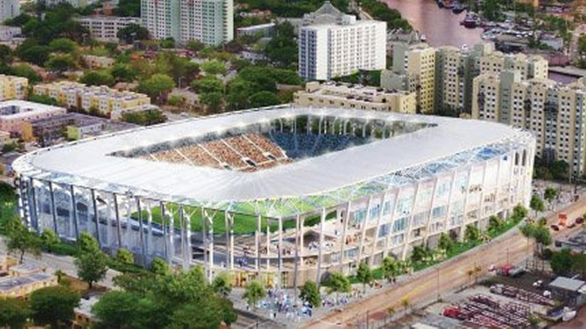 Boceto del estadio de fútbol de Miami para el equipo de David Beckham de la MLS en el Overtown.