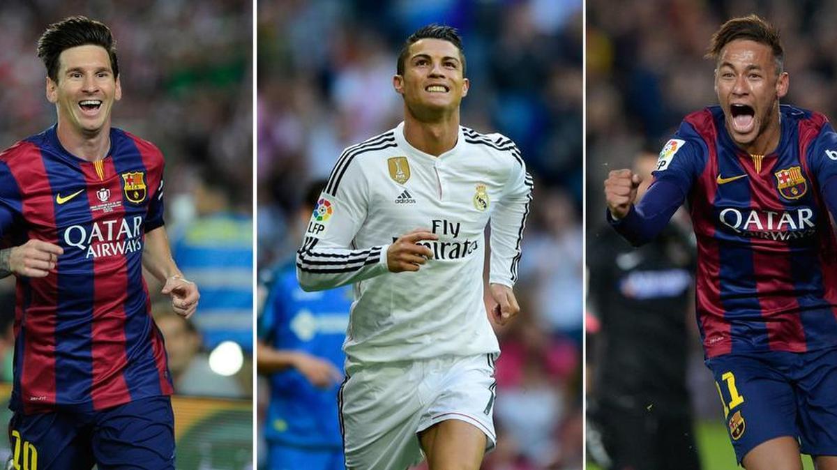 Lionel Messi (izq.), Cristiano Ronaldo y Neymar da Silva (der.) son los tres finalistas para el Balón de Oro 2015 que premia al mejor jugador del año natural.