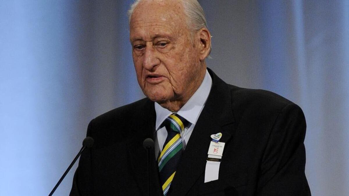 El ex presidente de la FIFA, Joao Havelange, presenta la solicitud de Río de Janeiro para ser sede de los Juegos Olímpicos, el 2 de octubre de 2009, en Copenhage, Dinamarca.