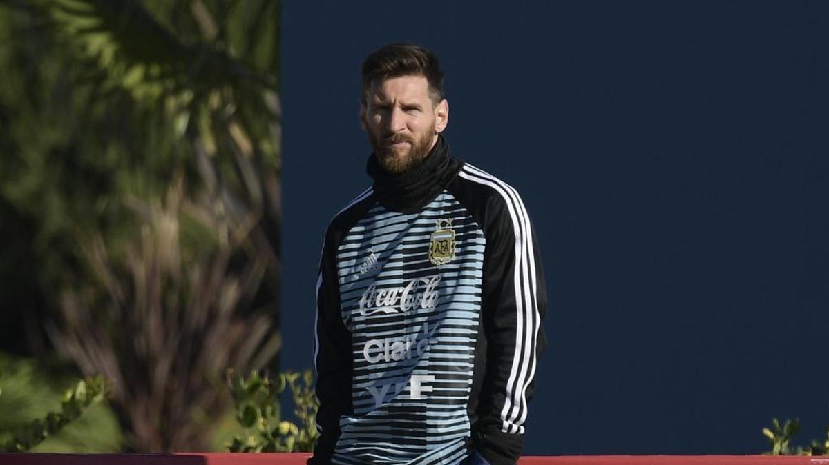 El capitán de la selección argentina, Lionel Messi, en un entrenamiento el 22 de mayo de 2018, en Buenos Aires.