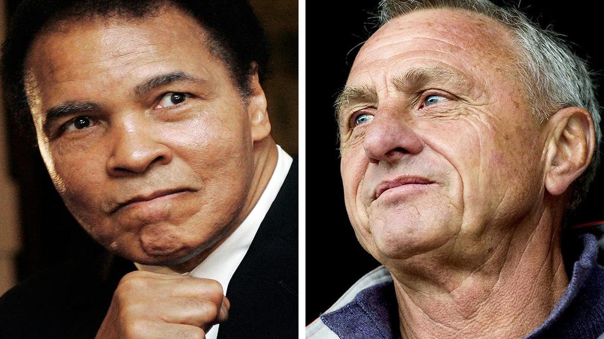 De izquierda a derecha,los fallecidos deportistas Muhammad Alí y Johan Cruyff.