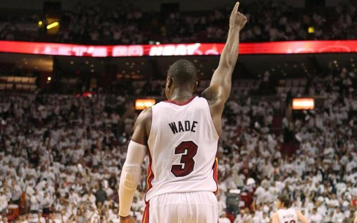 Dwyane Wade con la camiseta del Heat de Miami, el 30 de abril del 2012, en la que fue su casa, el American Airlines Arena.