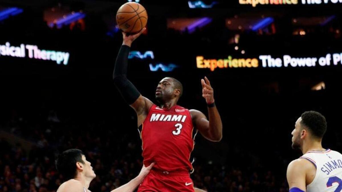 Dwyane Wade anotó 28 puntos y fue la gran figura en la victoria del Heat 113-103 ante los Sixers, el 16 de abril de 2018.