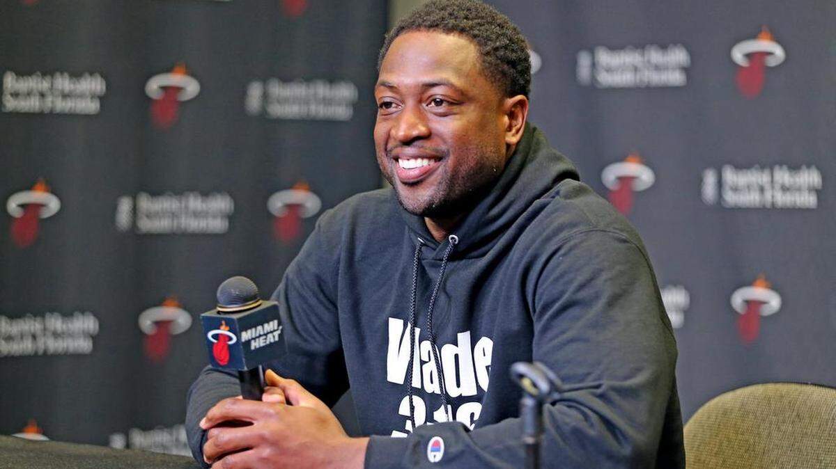 Miami Heat Dwyane Wade talks to the press during media day about his final season with the Miami Heat at the AmericanAirlines Arena in Miami, Florida, September 24, 2018.