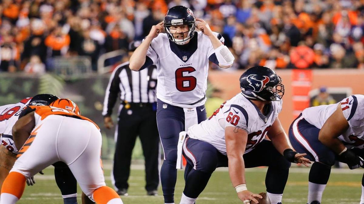T.J. Yates (#6) prepara una jugada por los Texans en un partido contra los Bengals, el 16 de noviembre del 2015.