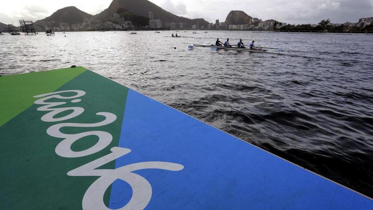 Remeros practican durante los Juegos en Río de Janeiro.