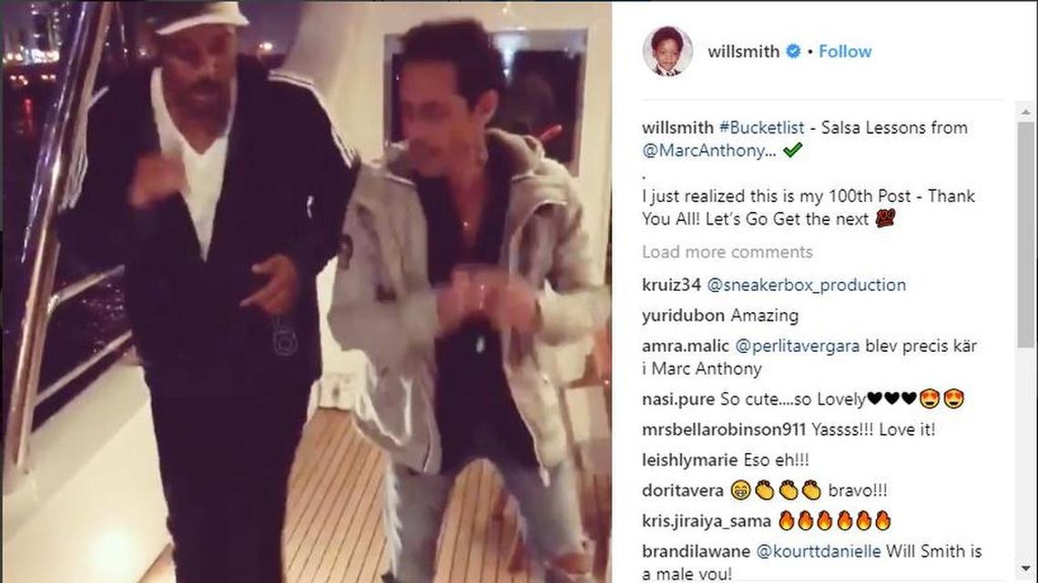 El actor Will Smith publicó un divertido video en Instagram en donde aparece tomando clases de salsa con el cantante puertorriqueño Marc Anthony.