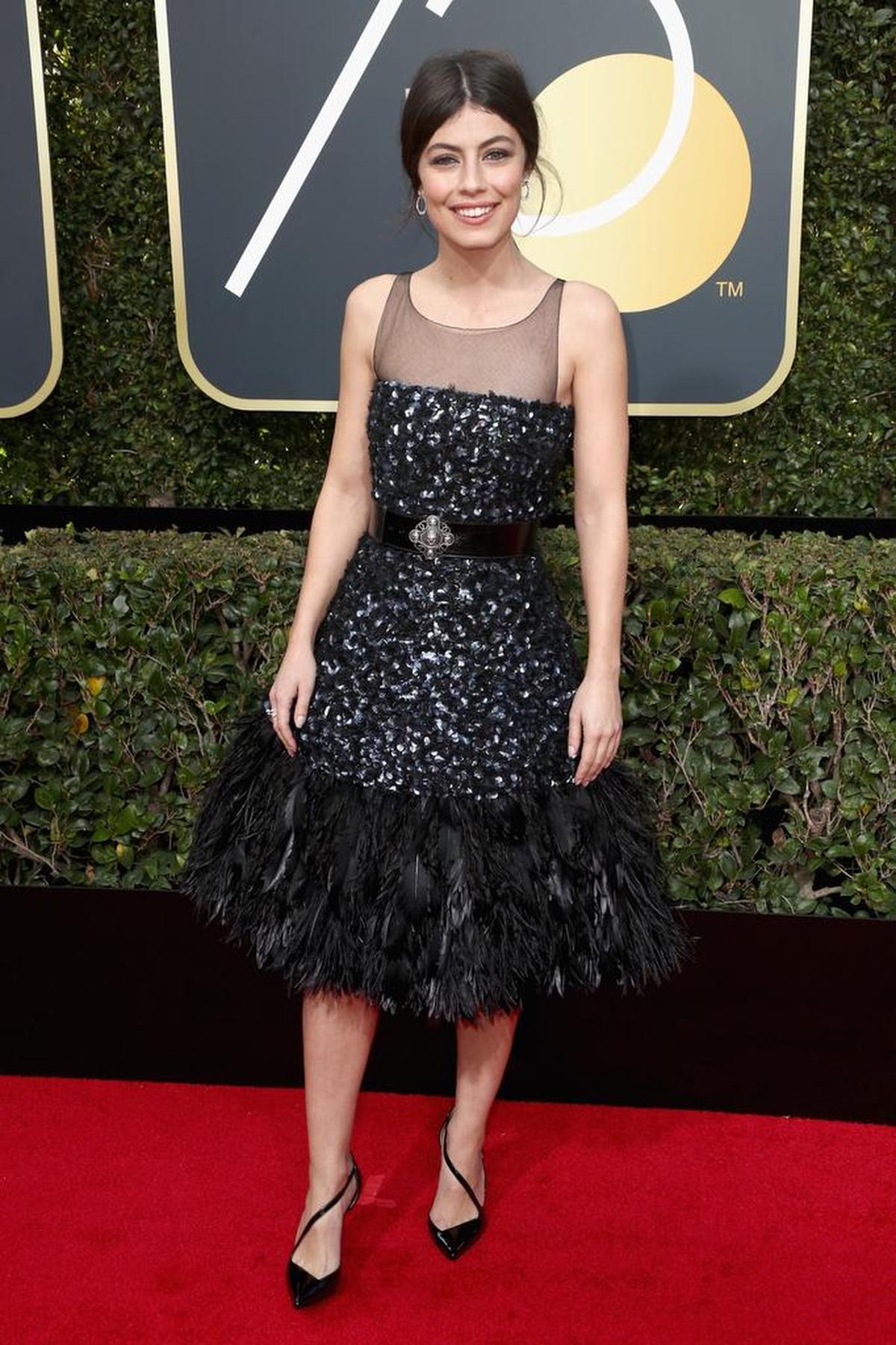 Alessandra Mastronardi llega a la 75º ceremonia de los premios Globos de Oro en el Beverly Hilton Hotel el domingo 7 de enero de 2018 en Beverly Hills, California.
