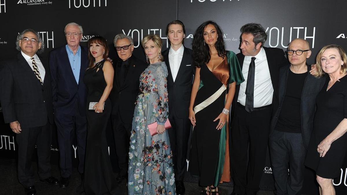 Steve Gilula, Michael Caine, Sumi Jo, Harvey Keitel, Jane Fonda, Paul Dano, Madalina Ghenea, Paolo Sorrentino, David Lang and Nancy Utley arrive at the premiere of Fox Searchlight Pictures' "Youth" at DGA Theater on November 17, 2015 in Los Angeles, California.