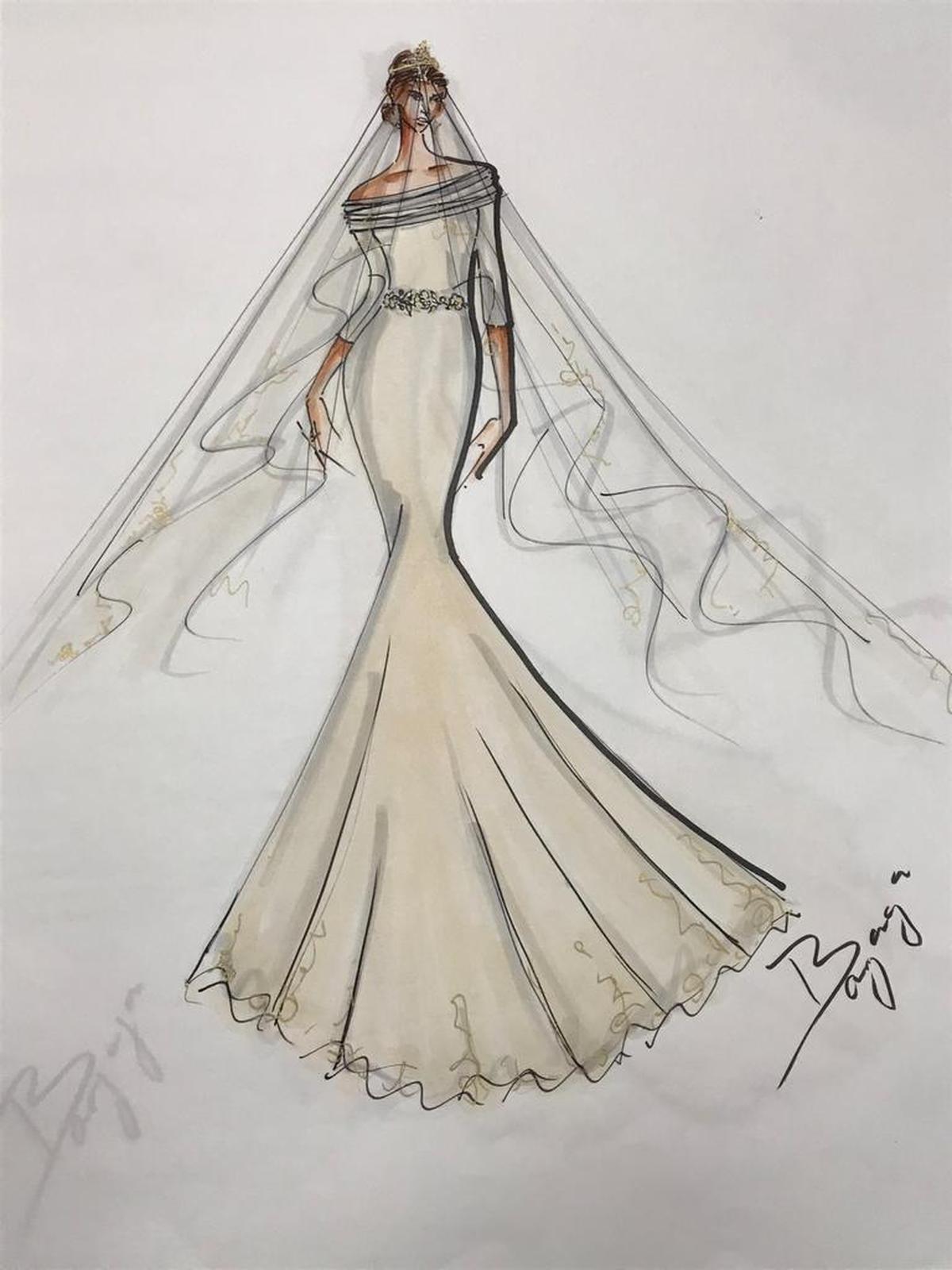 El estilo simple y elegante de Meghan Markle y la estación en que se celebrará su boda con el príncipe Harry, la primavera, fue parte de la inspiración de Alejandro Barzaga para este traje de novia.