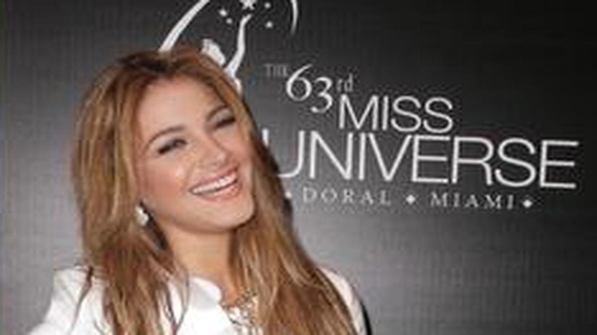 
Miss Venezuela Migbelis Castellanos en la conferencia de prensa en la que la cadena Telemundo presentó a las concursantes de Latinoamérica y España del Miss Universo, el lunes en Trump National Doral.
