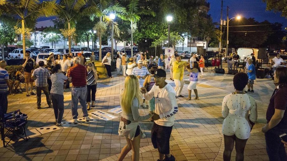 A scene from Viernes Culturales, held the last Friday of every month in Domino Plaza on Calle Ocho.
