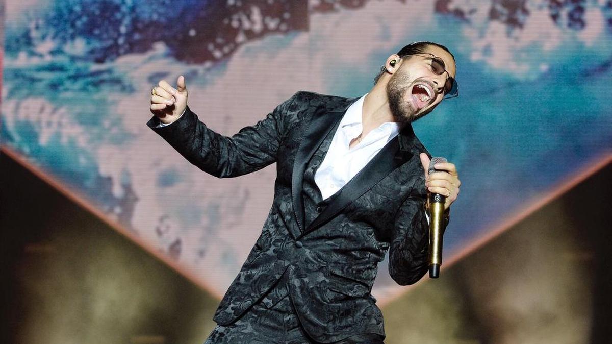 El cantante colombiano Maluma, durante el concierto que ha ofrecido esta noche en el estadio de la nueva Balastera de Palencia, incluido en su gira mundial “Fame”, y que le llevará por distintas ciudades españolas.