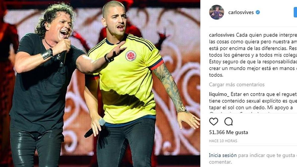 Luego de la polémica tras unas declaraciones en las que criticó a Maluma, Carlos Vives publicó una imagen en la que aseguró que la amistad entre ambos está por encima de las diferencias.