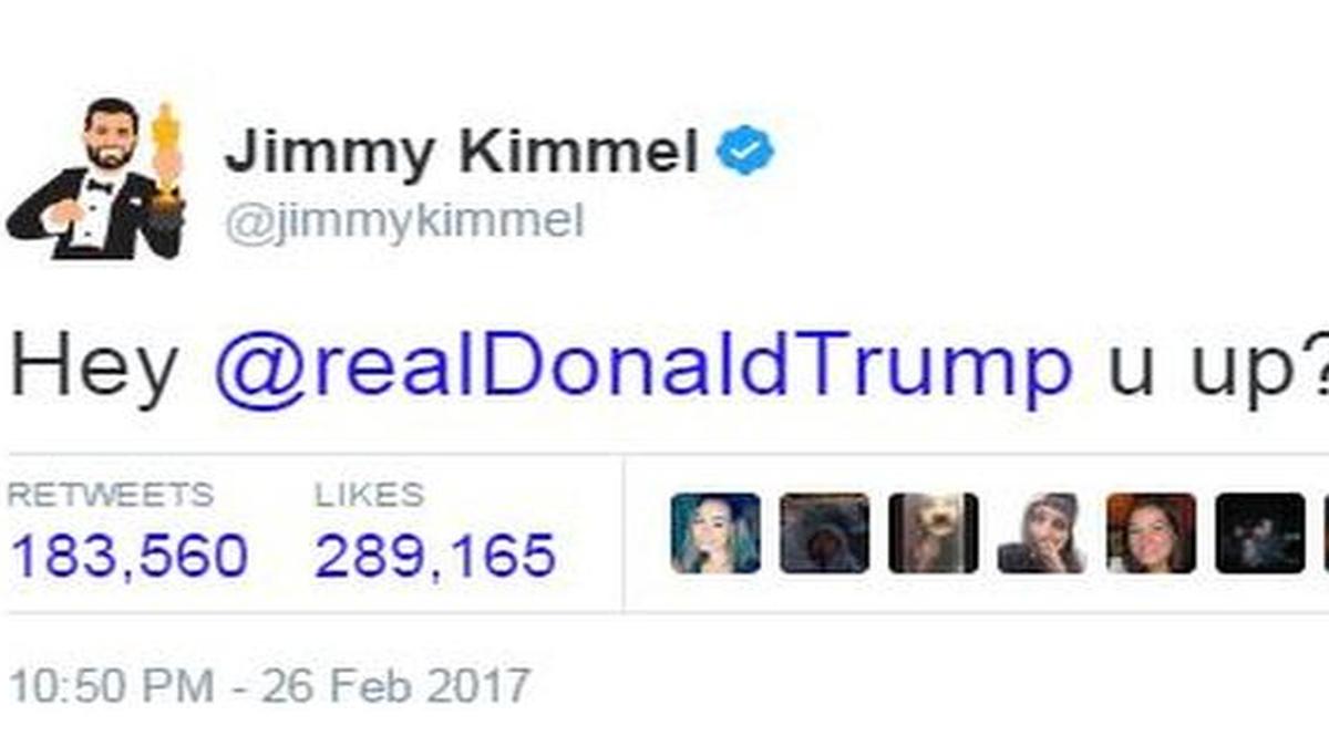 “Hola, Donald Trump. ¿Estás por ahí?”, publicó Kimmel en su cuenta de Twitter durante la ceremonia