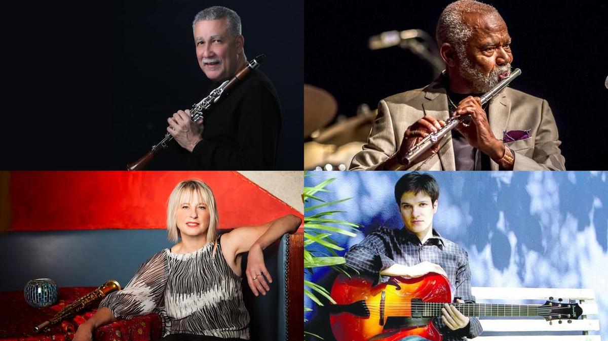 Arriba: Paquito D’Rivera y Hubert Laws; debajo: Jean Bunnett y Chico Pinheiro.