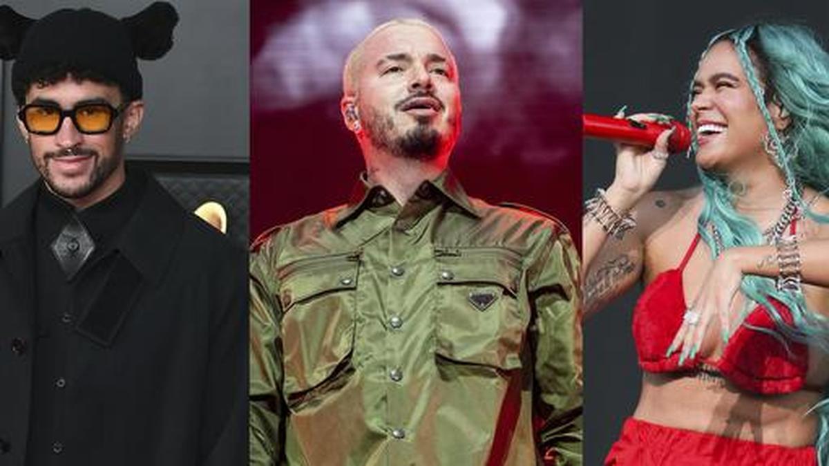 Esta combinación de fotos muestra a los nominados al Grammy por Mejor Álbum de Música Urbana, de izquierda a derecha, Rauw Alejandro por “Afrodisíaco”, Bad Bunny por “El Último Tour Del Mundo”, J Balvin por “Jose”, Karol G por “KG0516” y Kali Uchis para “Sin Miedo (Del Amor Y Otros Demonios).