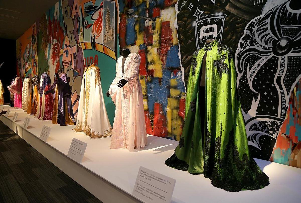 View of different capes part of the exhibit Mucho, Mucho Amor: 50 Years of Walter Mercado, at HistoryMiami Museum celebrating the life and career of the beloved Latino astrologer and pop culture icon. For over five decades, Walter Mercado has shared his astrological predictions with style, flair, and mucho, mucho amor. Opening Friday Aug 2, 2019 through Sunday Aug 25, 2019, in Miami on Tuesday July 31, 2019.