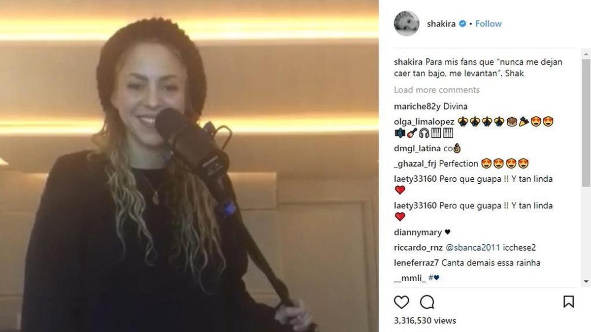 Captura de pantalla de la publicación de Shakira en su cuenta de Instagram.
